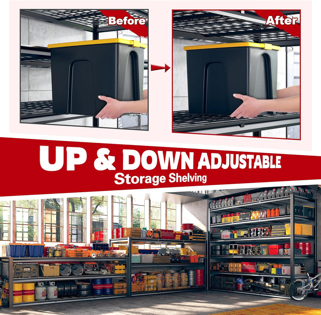 REIBII 60" W Garage Shelving, 3000LBS Metal Shelving Units, 6 Tier Storage Shelves, Adjustable Heavy Duty Shelving and Storage Rack for Warehouse, Pantry, Basement, 60" W x 84" Hx 24" D