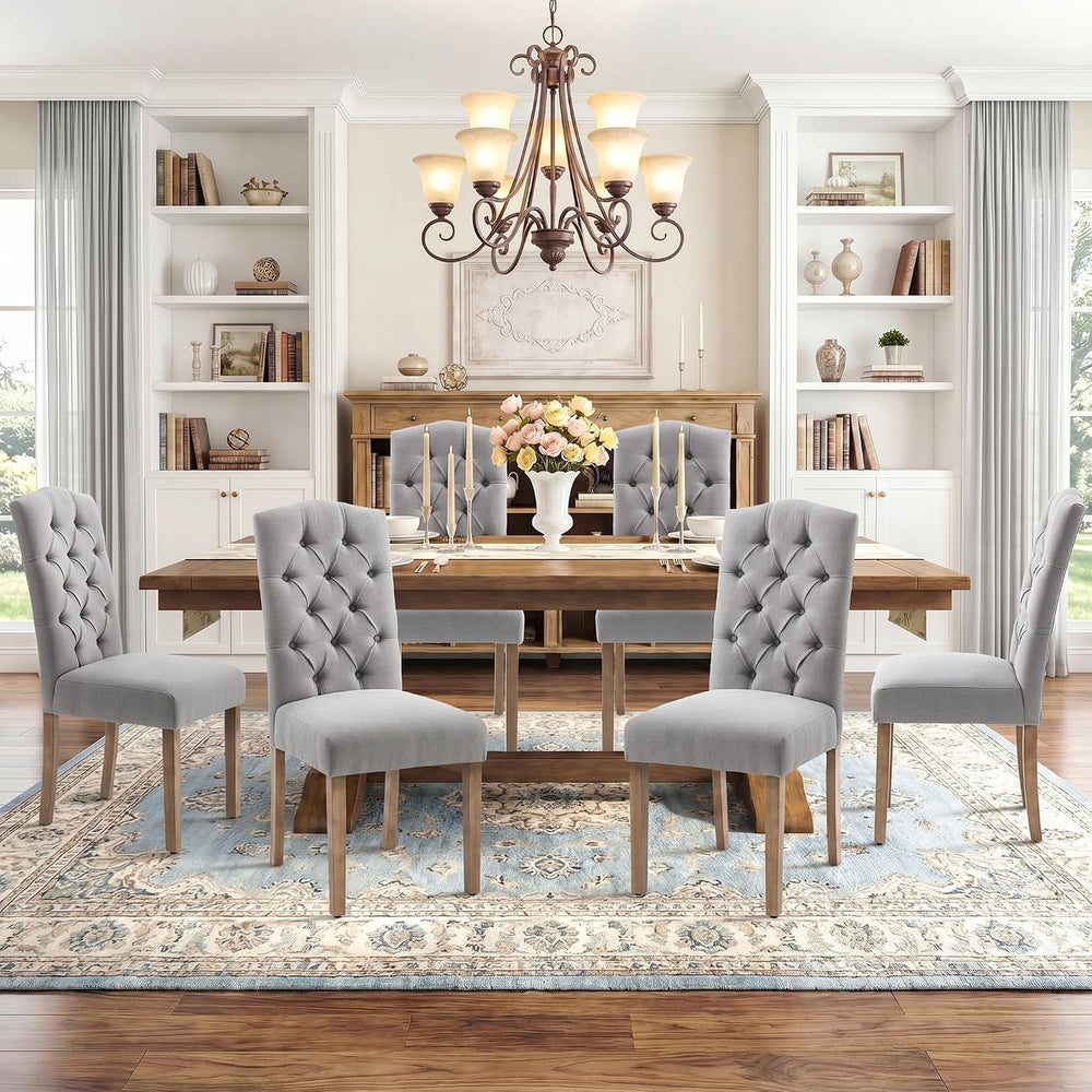 Tufted Dining Chair Fabric Button Upholstered Modern Kitchen Diner Set of 2