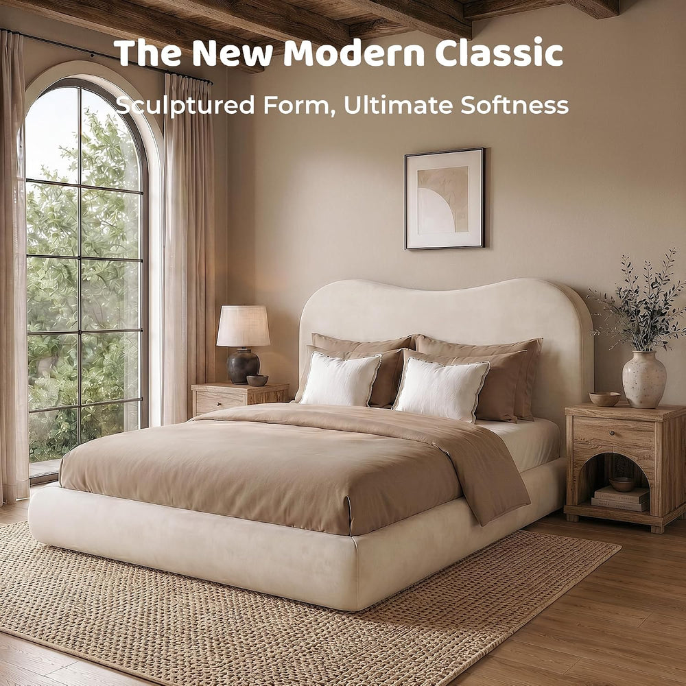 RECCI AirFrame King Upholstered Bed Frame with Camelback Curved Headboard