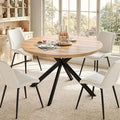 47.2" 5-Piece Round Dining Table Set for 4, Modern Wood Dining Table with 4 Upholstered Chairs, Kitchen & Dining Room Table Set with Metal Base for Apartment, Small Space, Natural Table+4 Beige Chairs