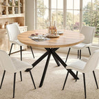 47.2" 5-Piece Round Dining Table Set for 4, Modern Wood Dining Table with 4 Upholstered Chairs, Kitchen & Dining Room Table Set with Metal Base for Apartment, Small Space, Natural Table+4 Beige Chairs