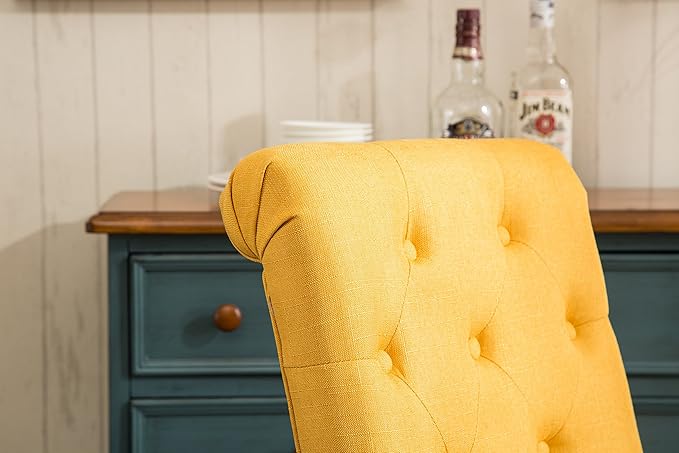Roundhill Furniture Habit Solid Wood Tufted Parsons Yellow Dining Chair, Set of 2,
