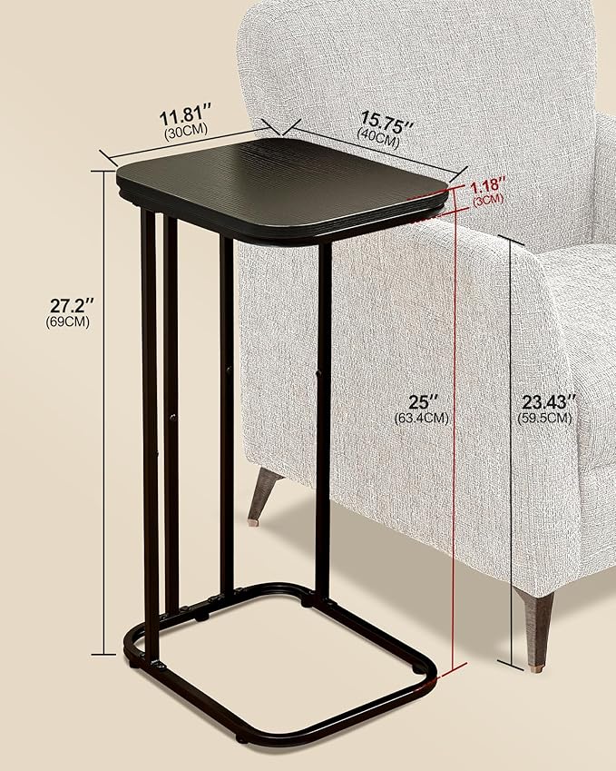 C Shaped End Table Set of 2, Small Side Table for Sofa and Bed, Couch Tables ...