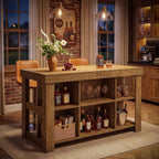Tribesigns 55.1" Kitchen Island with 6 Storage Cubbies, Farmhouse 3-Tier Stationary Island Table, Large Dual-Sided Coffee Bar Table with Storage Shelves for Kitchen Dining Room