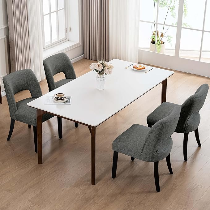 VKNOW Wooden Dining Chairs Set of 2, Modern Fabric Upholstered Dining Room Ch...