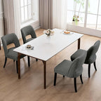 VKNOW Wooden Dining Chairs Set of 2, Modern Fabric Upholstered Dining Room Chair Kitchen Chairs, Farmhouse Dinner Chair for Kitchen Dining Room, Dark Grey-Black Legs