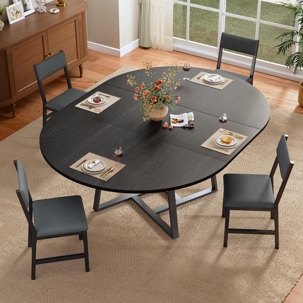 HUAHUU 60" Dining Table Set for 4-8, 5-Piece Extendable Round to Oval Ki...