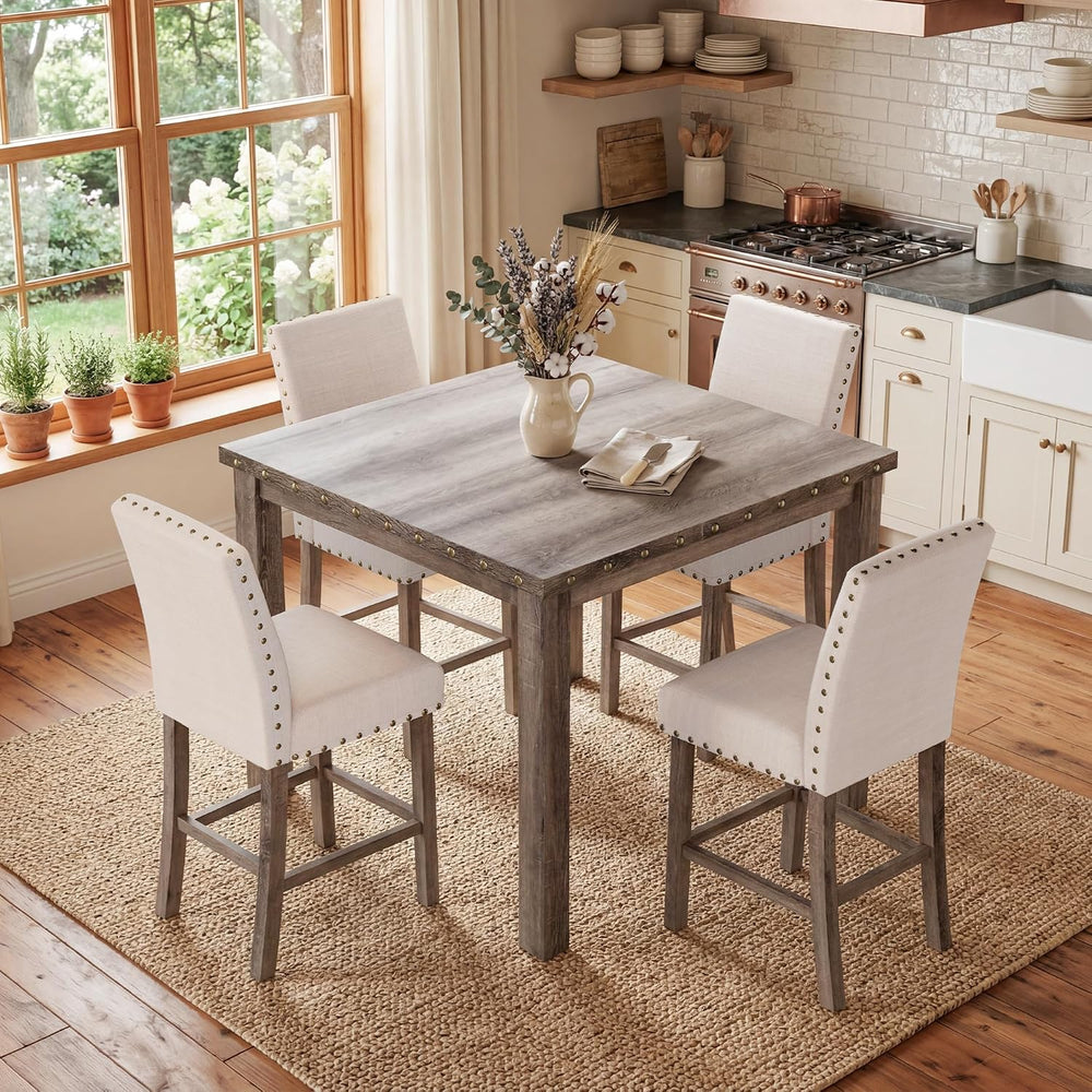 Counter Height Dining Table Set for 4,Farmhouse Dining Table Set for 4,Square...