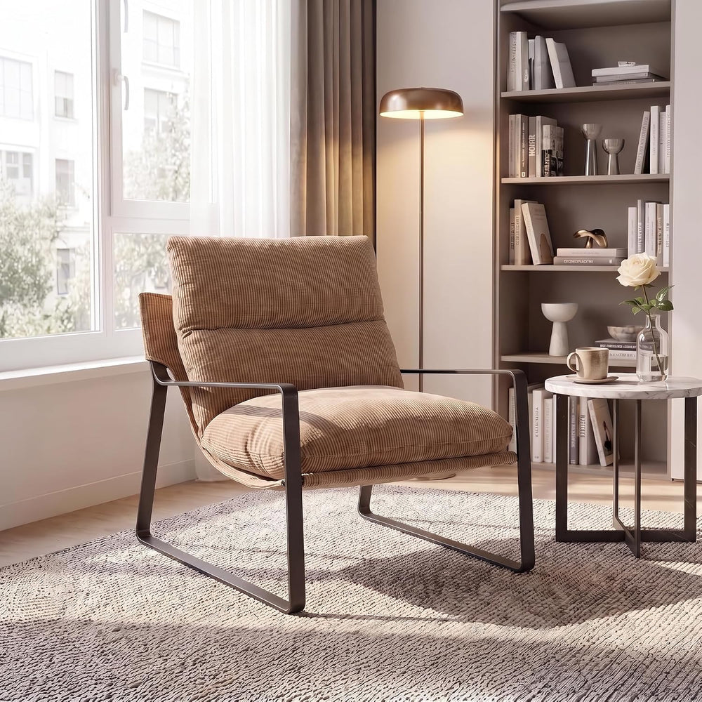HEAH-YO Modern Chenille Accent Armchair with Brass Frame, Upholstered Lounge ...
