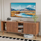 Mid Century Modern TV Stand for Televisions up to 60 Inches, with Sliding Doors and Storage, Television Stands, TV Consoles, Media Consoles for Living Room(Walnut-51.2inch)