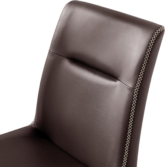 SyMax Dining Chairs Set of 8, Faux Leather Dining Room Chairs with Stitched Edge Trim, Modern High-End Kitchen Side Chairs for Bedroom, Living Room, Dark Brown