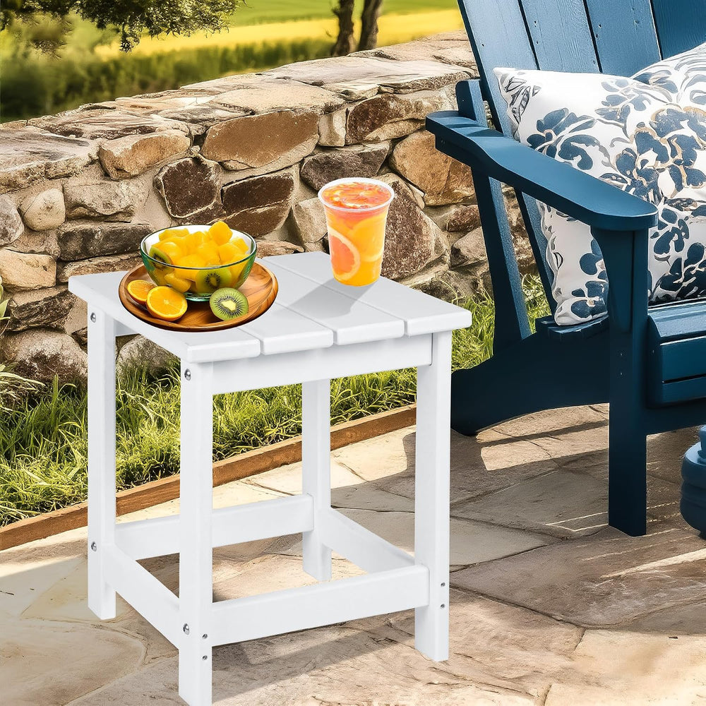 LZRS Patio Side Table, Heavy Duty HDPE Outdoor End Table with Wood Texture, W...