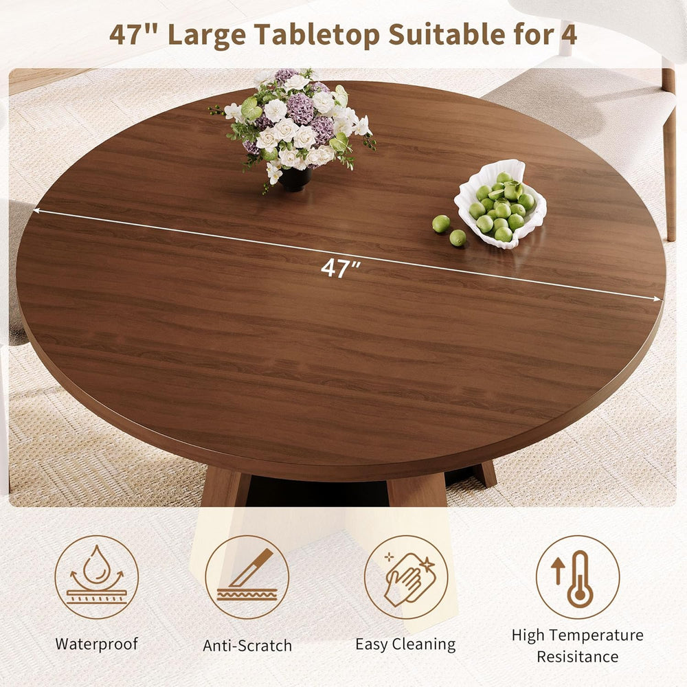 iPormis 47-Inch Round Dining Table for 4-6 People, Modern Wooden Kitchen Tabl...