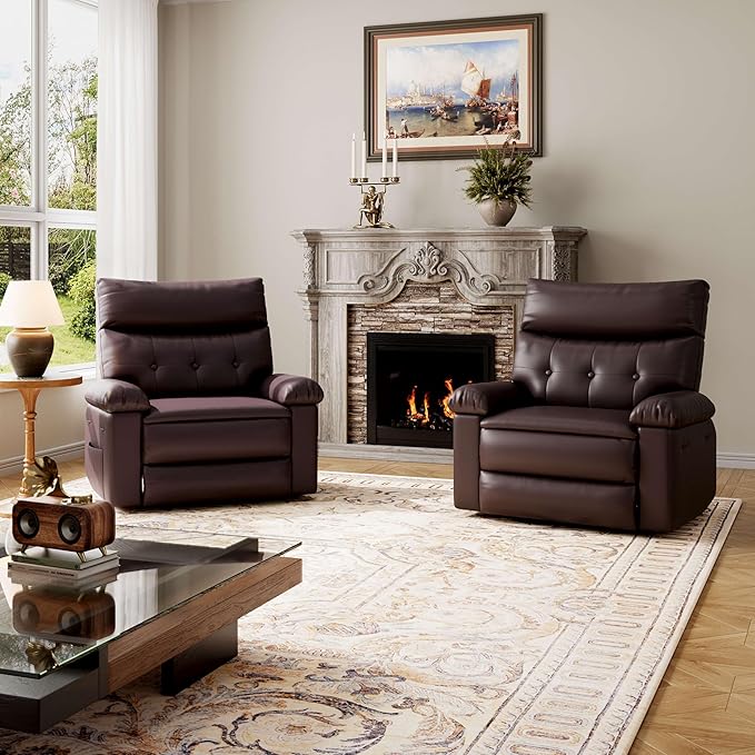 GarveeHome Extra Wide Recliner Chair - PU Leather Oversized Manual Recliner for Adults, Lazy Chair with 1.5X Sponge Comfort Arm and Back for Living Room, Bedroom