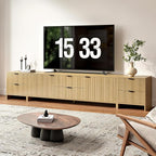 Fluted TV Stand for Living Room, Modern TV Console with 6 Drawers,Wood Entertainment Center with Storage Cabinets & Adjustable Shelves for Living Room, for TVs up to 100",Natural Oak