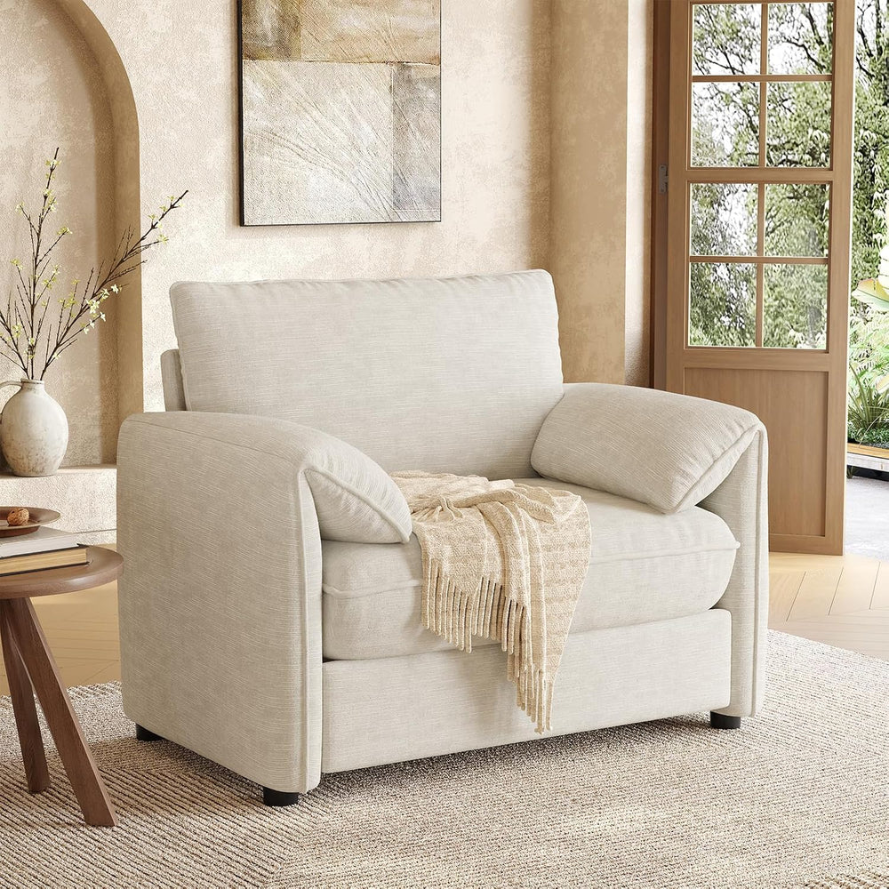 ONBRILL Oversized Accent Chair, 41 Inch Chenille Fabric Armchair, Beige | Com...