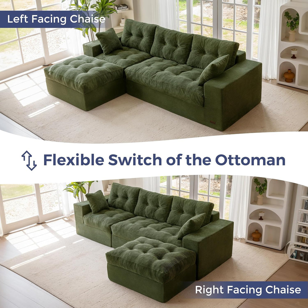 MAXYOYO Couch, 104-Inch L-Shaped Cloud Couch with Ottoman | Dark Green Uphols...