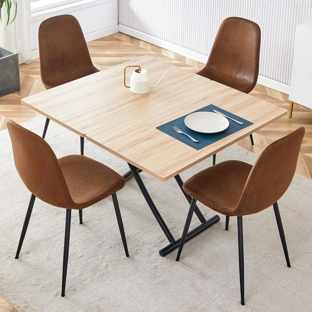 Space Saving Folding Dining Table, Adjustable Height Foldable Coffee Table wi...