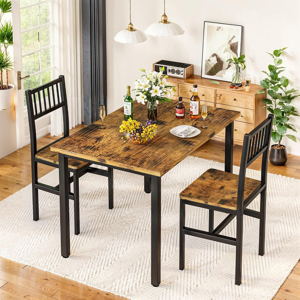 3 Piece Dining Table Set for 2, Small Wooden Kitchen Table Set with Chairs, S...