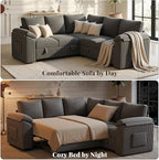 85 Inch Modular Sectional Sofa with Pull Out Couch Bed, L Shaped 5 Seat Sectional Couch with Storage, Corduroy Sectional Couches for Living Room, Cloud Modular Couch, Removable Sofa Cover, Dark Grey
