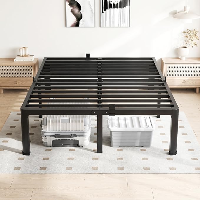 12 Inch King Size Bed Frame, 3500Lbs Heavy Duty Metal Platform with Round Corner Legs Mattress Slide Stopper, Steel Slat Support No Box Spring Needed, Noise Free, Non-Slip, Easy Assembly