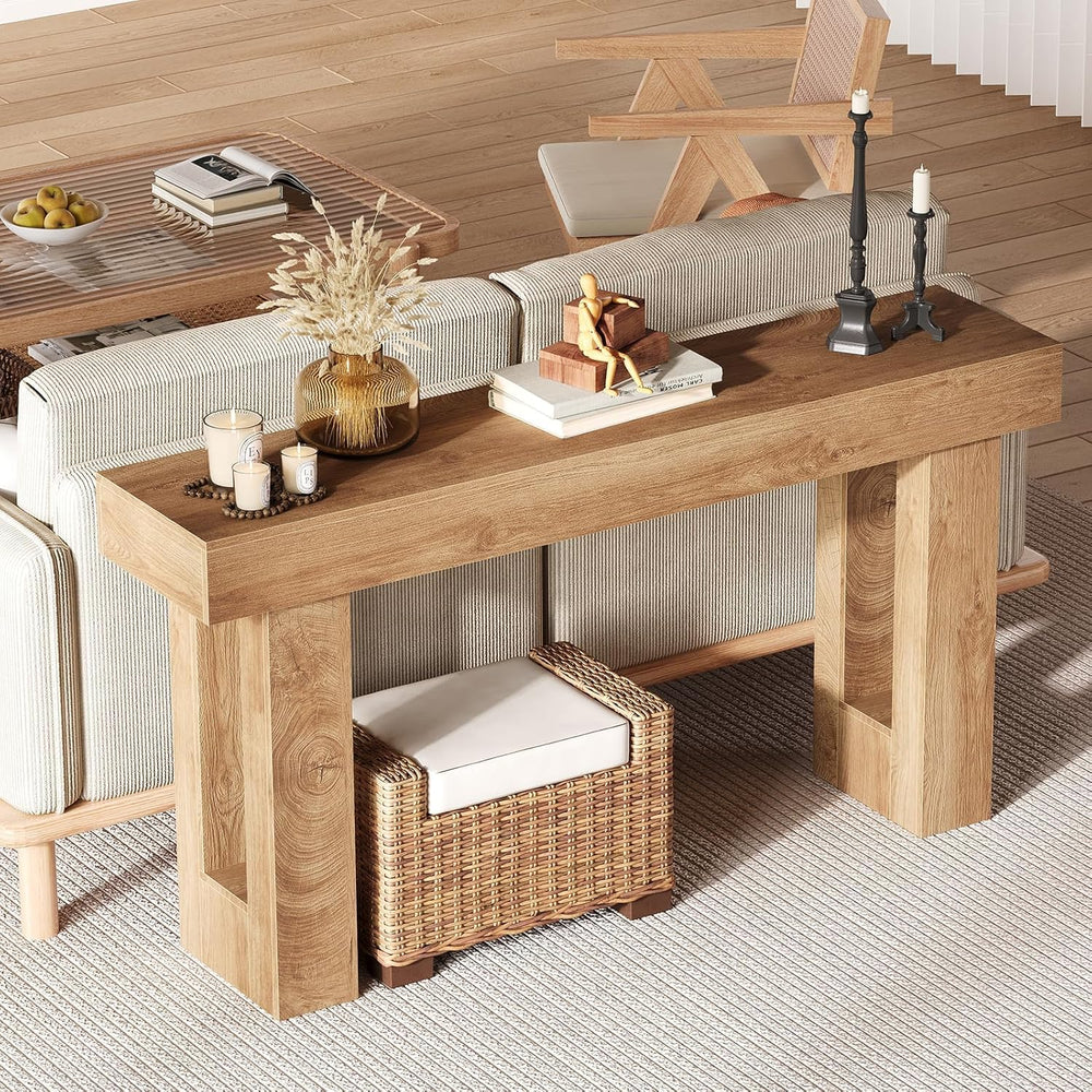 Garvee Narrow Entryway Table, 63 in Long Wooden Couch Table Behind Sofa, Farm...