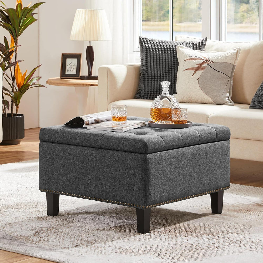 Yaheetech 28in Square Storage Ottoman Coffee Table with Nailhead, Dark Gray |...