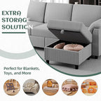 Vongrasig Convertible Sectional Couches Sofa, 3 Seat L Shaped Sofa with Removable Pillows Soft Corduroy Fabric Small Couch Mid Century for Living Room, Bed Room, Apartment and Office (Light Grey)