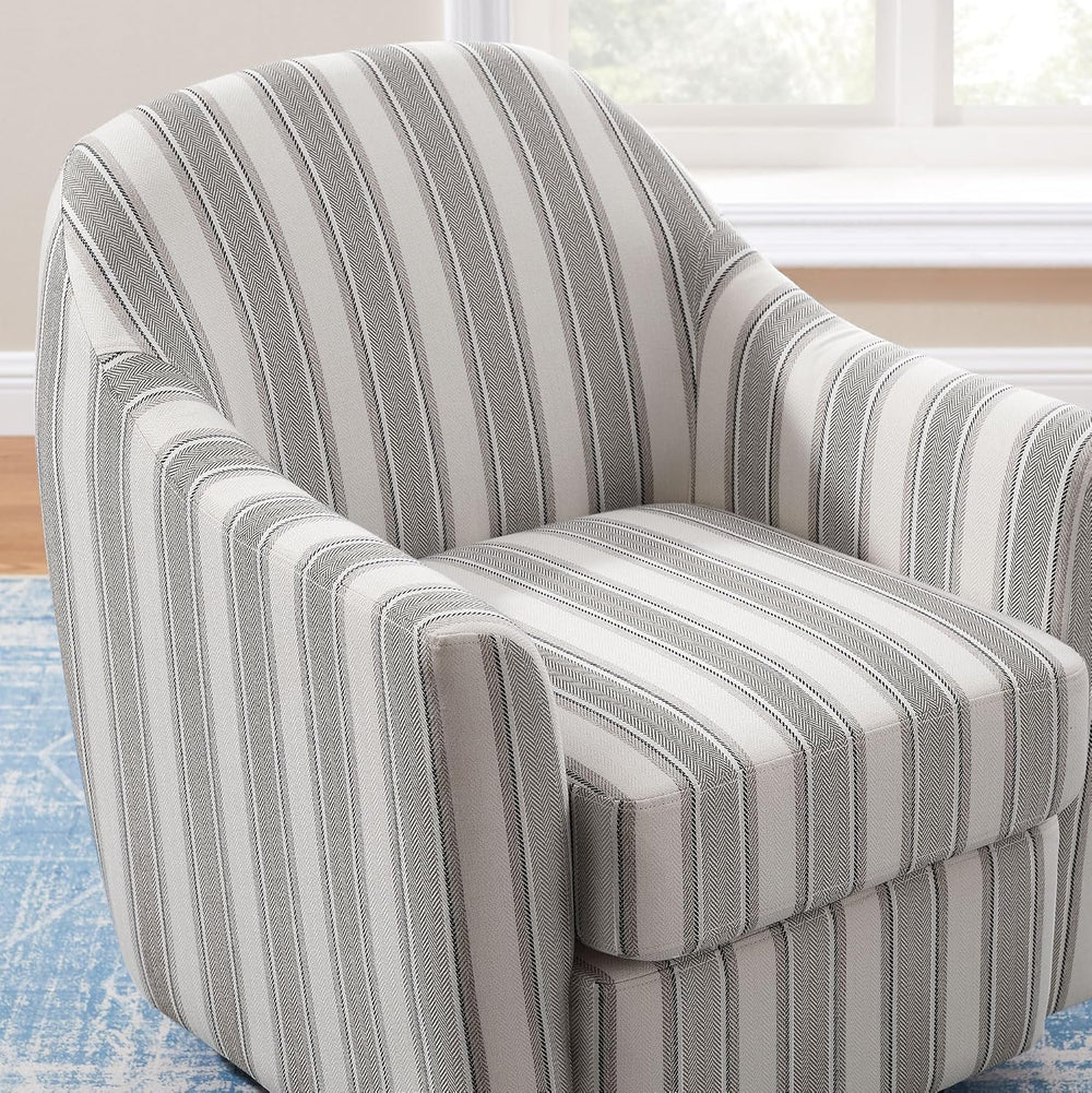 VANOMi Stripe Swivel Barrel Accent Chair for Living Room, Bedroom, Grey