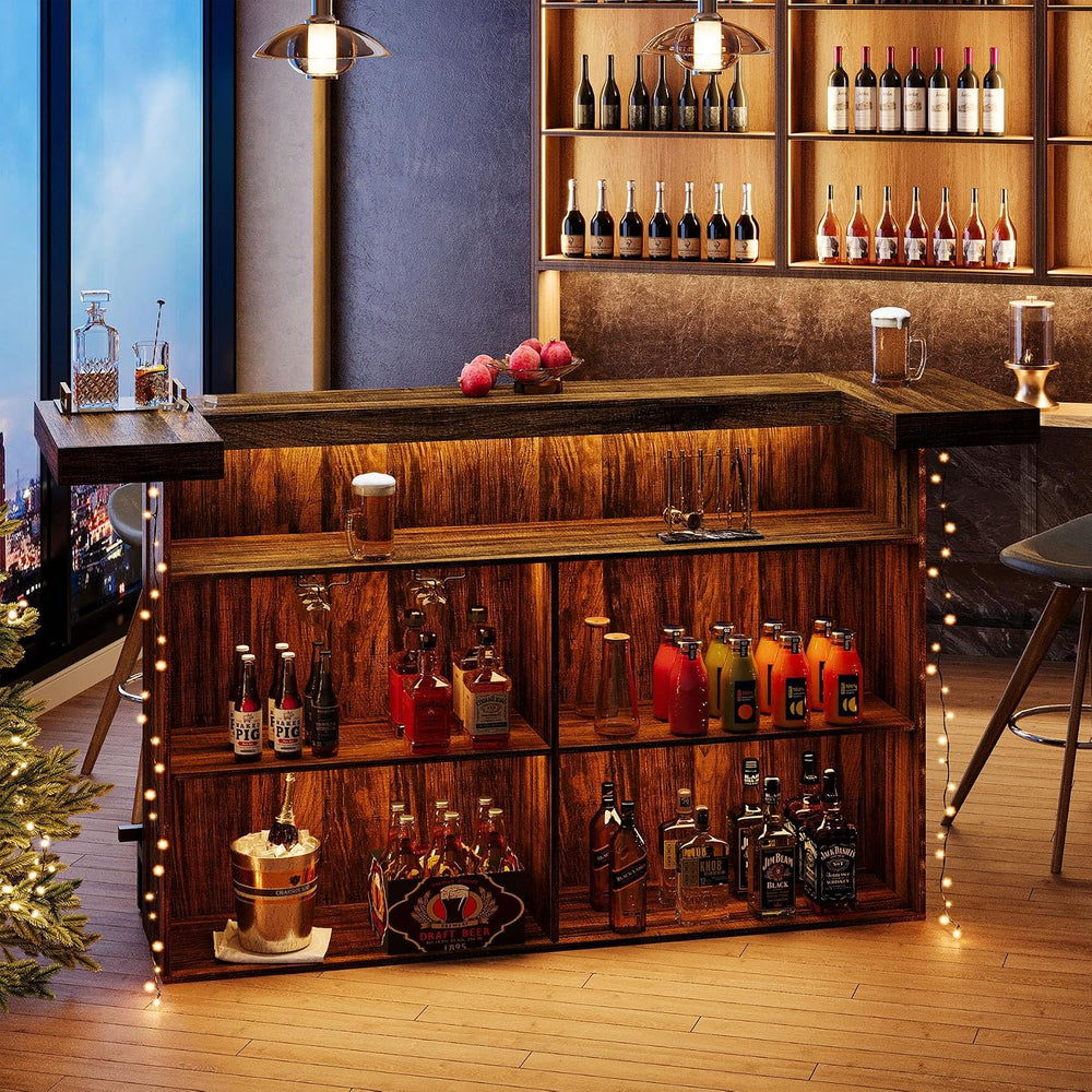 Tribesigns 4-Tier Bar Table, 70.9-Inch Large Home Bar Unit, Brown | with Stor...