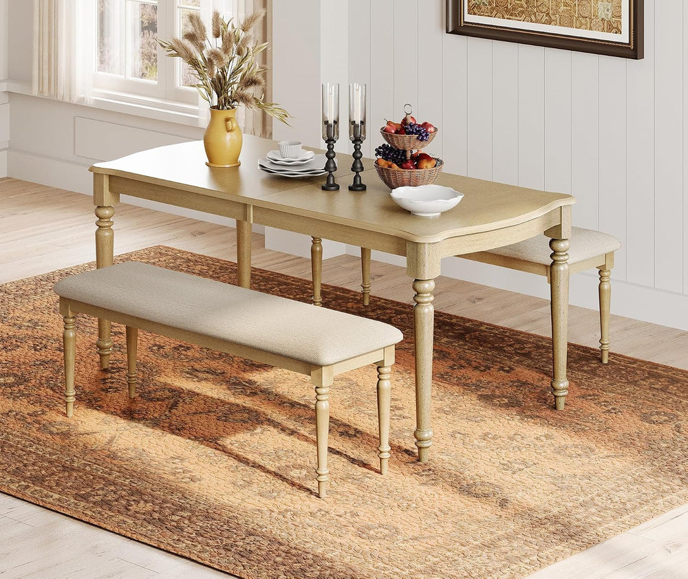 WAMPAT Farmhouse Dining Bench with Solid Wood Legs for Dining Room, Oak | Kit...