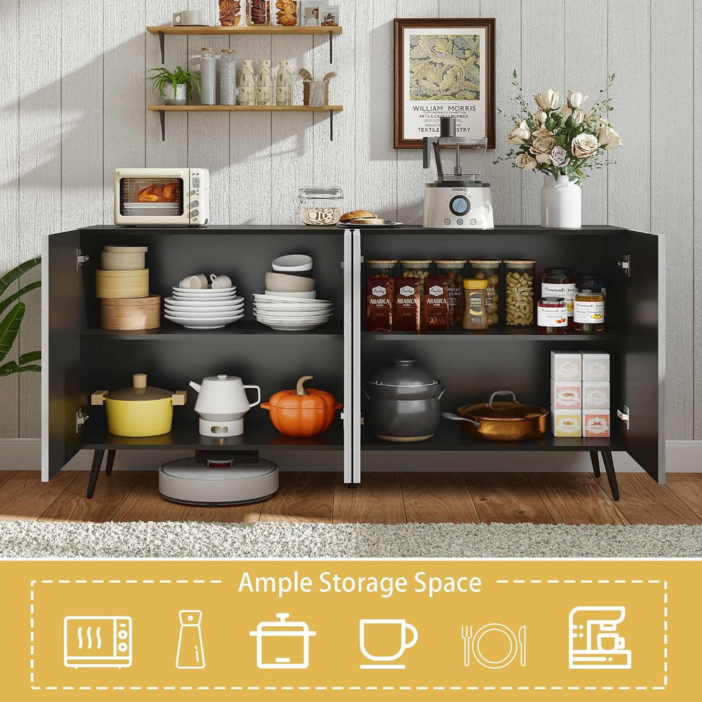 Modern Credenza Storage Cabinet: 63" Grey and Black Sideboard Buffet