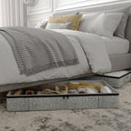 Gray Low Profile Under Bed Storage Containers 5 inches high, 33.8"x 17.7"x 5.1", Sturdy Underbed Shoe Storage Organizer, Foldable Fabric Under the Bed Storage Bins - Pack of 2