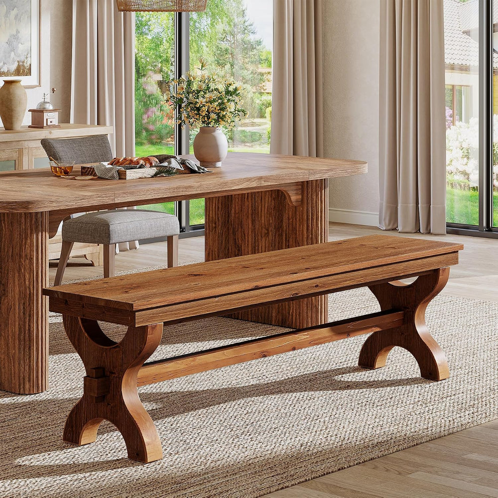 Solid Wood Dining Bench, 55-Inch Long Entryway Shoe Bench, Farmhouse Indoor S...