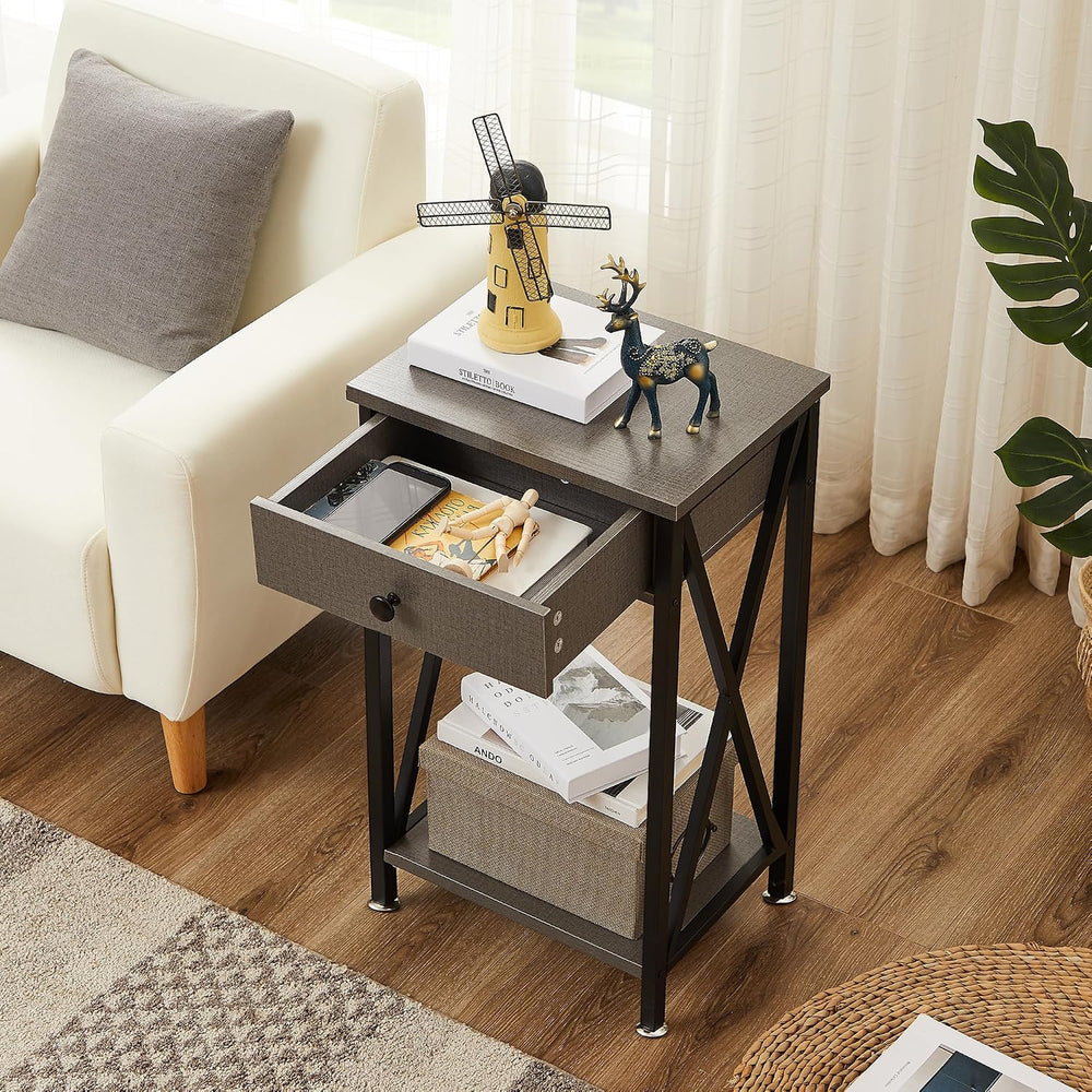 VECELO Tall Nightstand,27.6 inch Wooden End Table with Metal X-Frame,Side Tab...