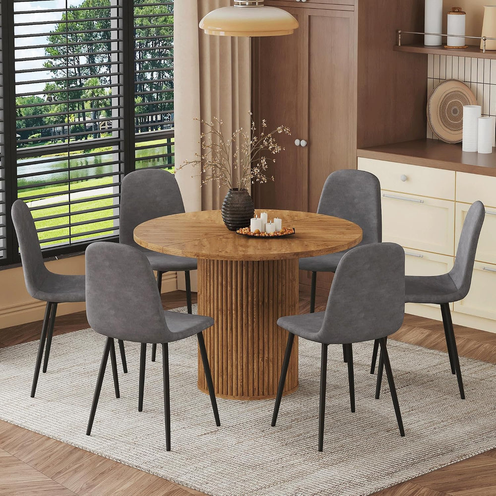 42" Round Dining Table Set for 6, Kitchen Table Chairs Set of 6 with Sto...