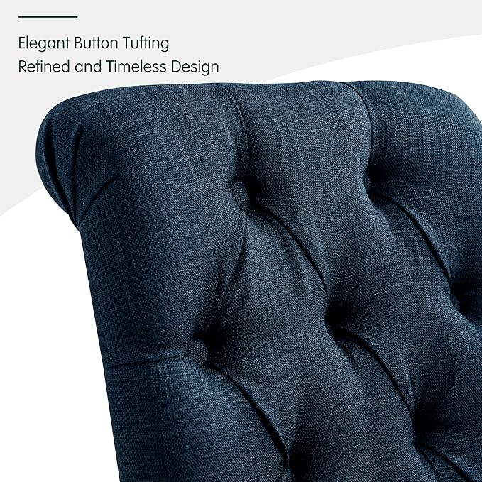 CHUN YI Dining Chairs Set of 8, Button Tufted Upholstered Fabric Dining Room Chairs with Solid Wood Legs and Curved Back, Parsons Side Chairs for Kitchen, Navy