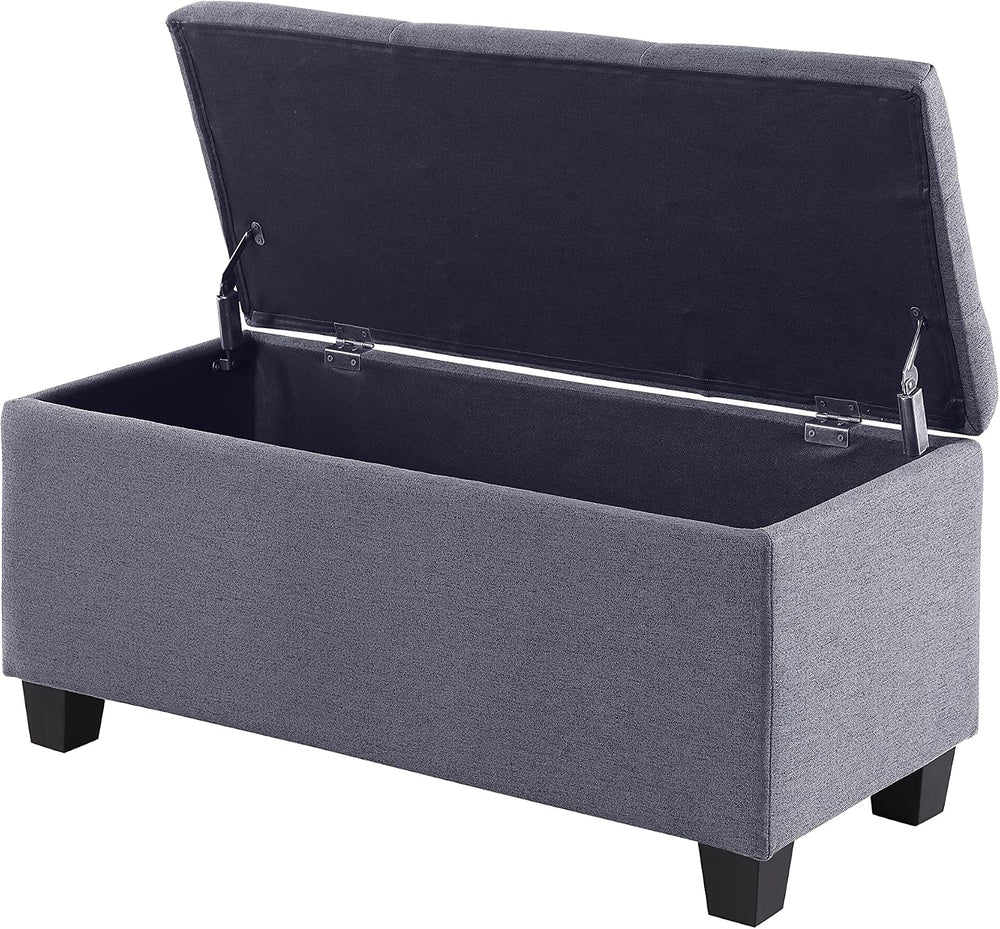 38'' Hinged Storage Ottoman w/Small Foot Stools, Set of 3, Grey