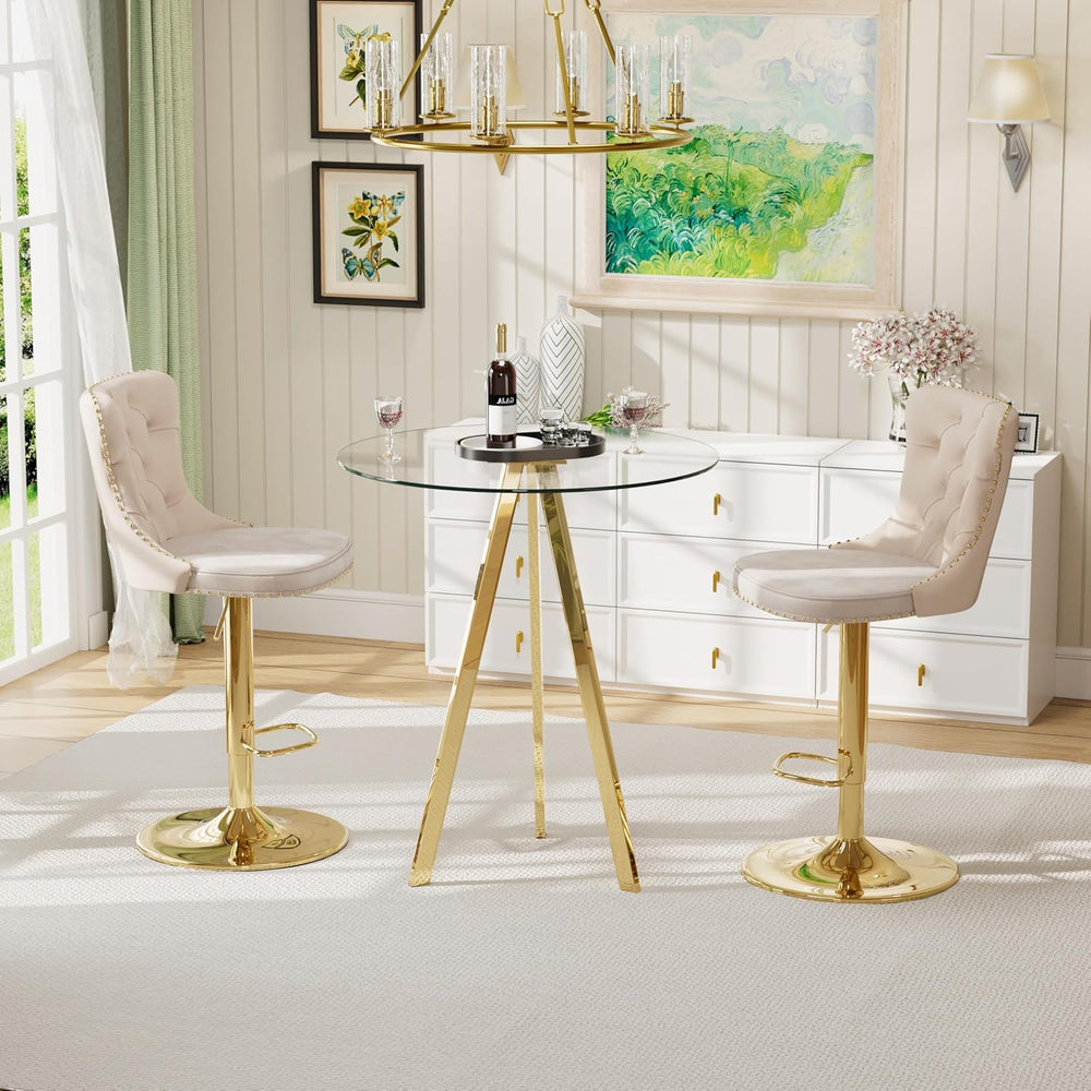 31.5'' Glass Round Bar Table with Stools Set for 2, Modern High Top P...