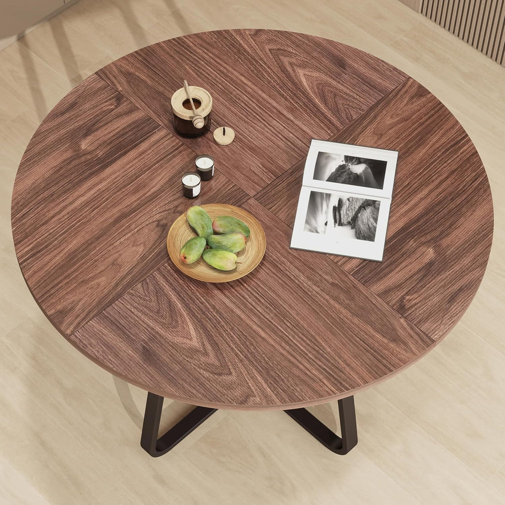 43.31'' Round Dining Table, Wood Kitchen Table with Metal X-Shaped Ba...