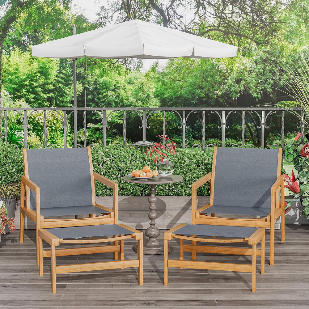 Greesum 4 Piece Furniture Outdoor Acacia Wood Chair with Ottoman for Porch, B...