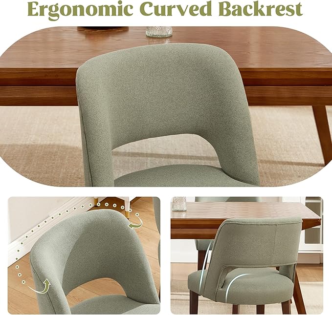 Dining Chair Set of 8,Modern Dining Room Chairs with Thick Cushions,Upholstered Linen Fabric Kitchen Chairs for Kitchen Dining Room Green