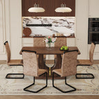 JUFU Dining Table Set for 6, 63 Inch Rectangular Kitchen Table and 6 PU Upholstered Chairs, Walnut Wood Grain MDF Tabletop, U-Shaped Pedestal Base, Modern Dining Room Set for Kitchen, Apartment