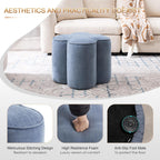 Zesthouse Flower Pouf Ottoman Foot Rest, Linen Fabric Poofy Ottoman Footstool for Couch Sofa, Modern Living Room Stool Seat for Under Entry Table, Cute Square Vanity Stool for Bedroom Dorm, Blue