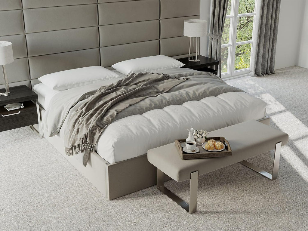 VANT Upholstered Bed Bench, Boucle Grey, Matte Black