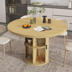 35.5'' Round Pedestal Dining Table, 2-4 Modern Fluted Dining Room Kitchen Table with Storage Shelf, Wood Base Dinner Tables for Kitchen, Breakfast Nook, Small Space, Living Room(Natural)