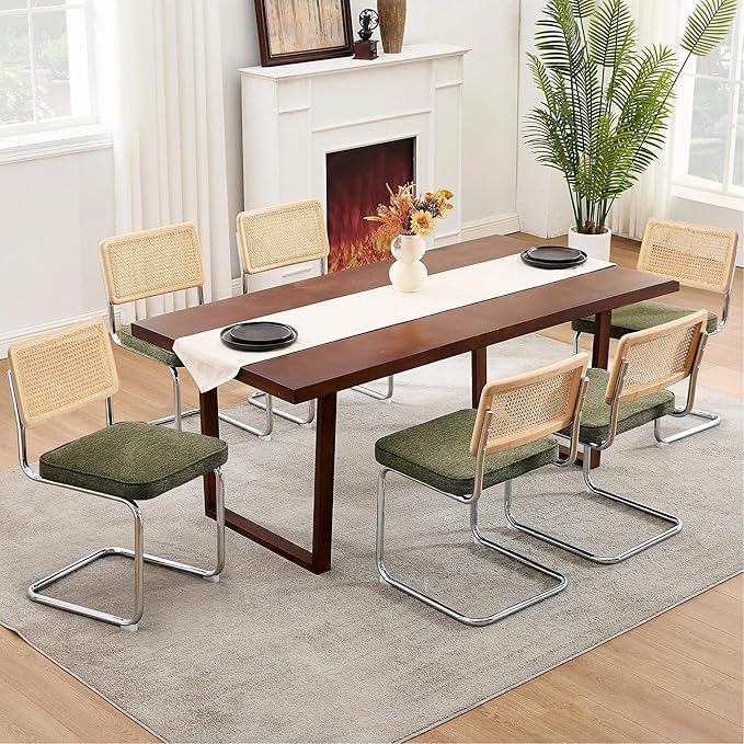 Zesthouse Natural Rattan Dining Chairs Set of 6, Mid Century Modern Dining Ch...