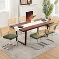Zesthouse Natural Rattan Dining Chairs Set of 6, Mid Century Modern Dining Chairs with Solid Wood Back & Chrome Base, for Kitchen Living Room, Breuer Design Inspired, Upholstered Linen Fabric, Green