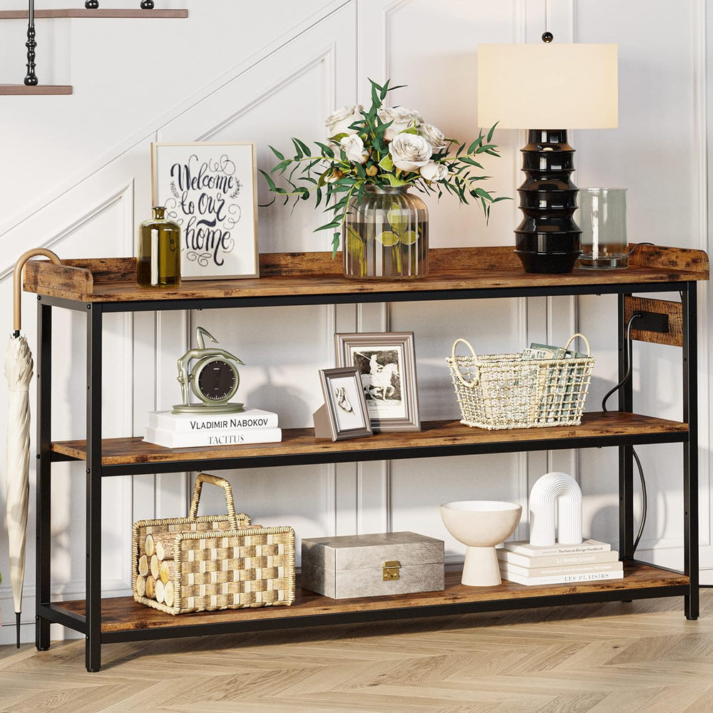 IRONCK Console Table with Power Outlet, One Piece Top, Sofa Table 55" | ...