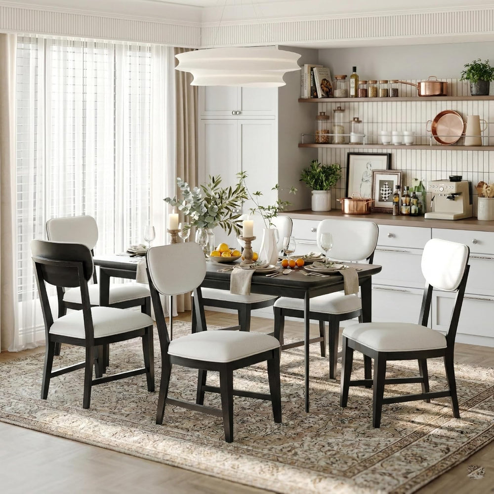 COLAMY Solid Wood Dining Chairs Set of 6, Mid Century Modern Upholstered Kitc...